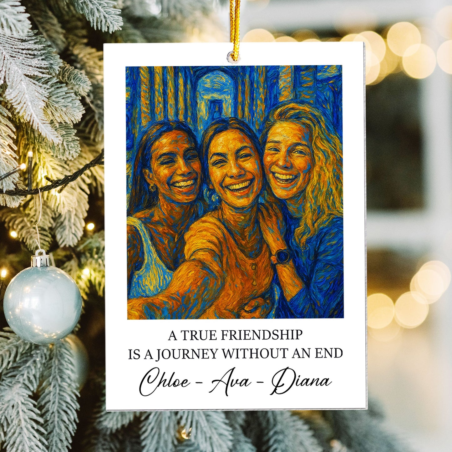 A True Friendship Is A Journey Without An End Van Gogh Art - Personalized Acrylic Photo Ornament