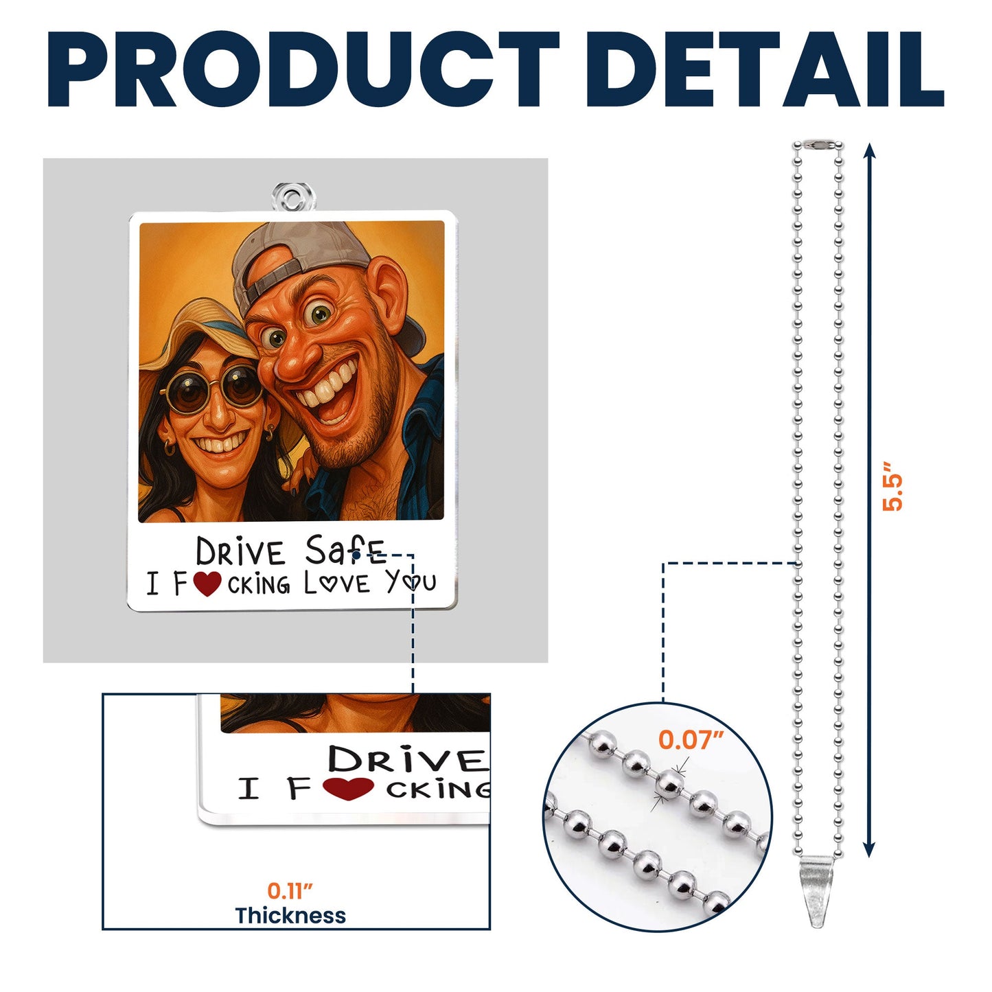 Caricature Couple Photo, Funny Anniversary Gift - Personalized Photo Rear View Mirror Accessory