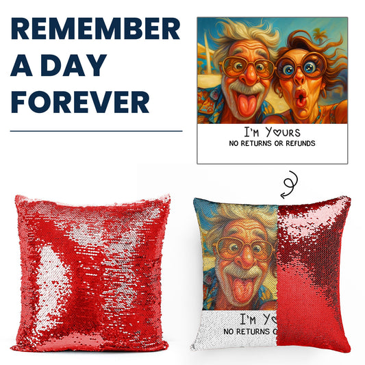 Caricature Your Photo For Funny Couples, Anniversary Gift - Custom Sequin Photo Pillow
