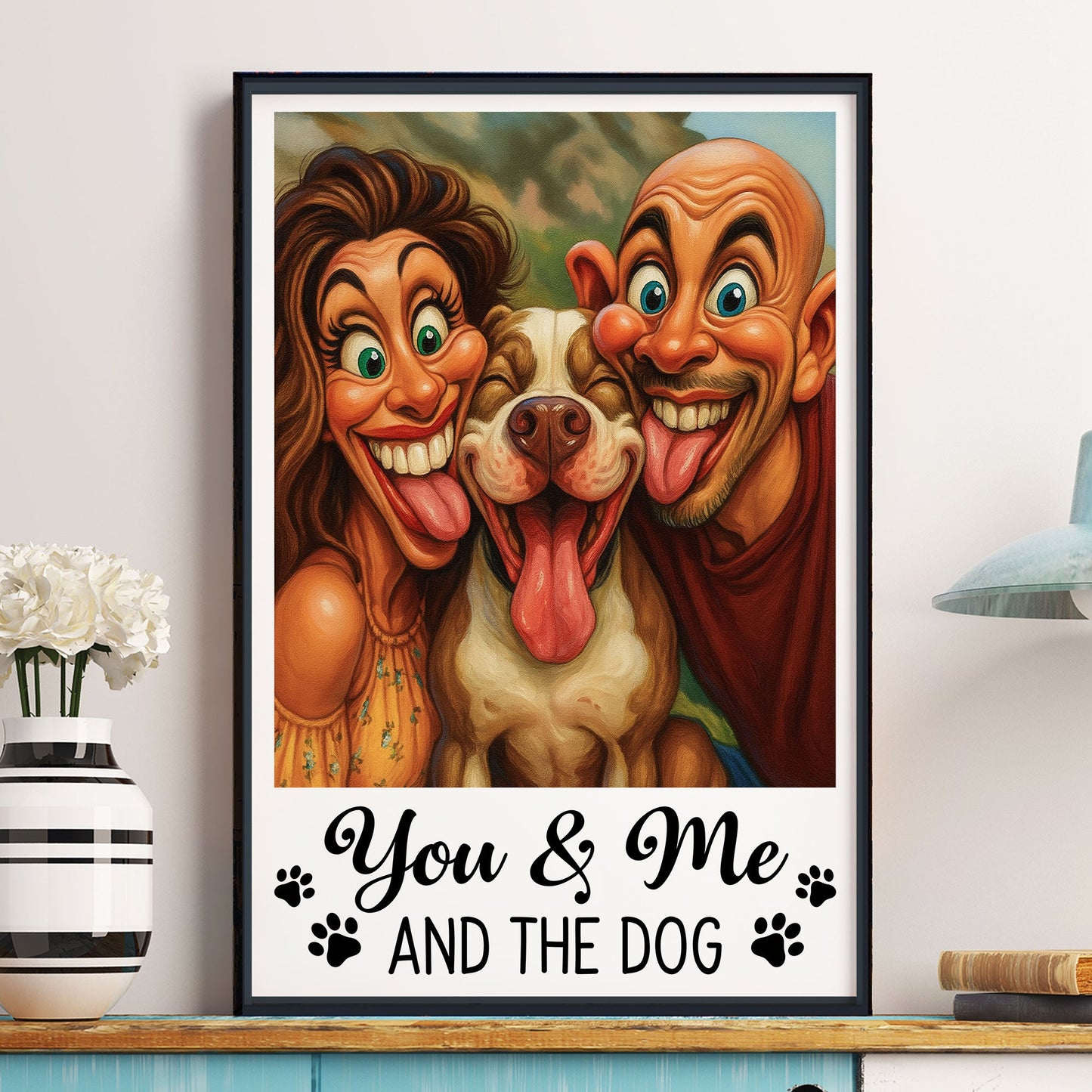 Caricature Your Photo - You & Me And The Dog, Cat - Personalized Photo Poster