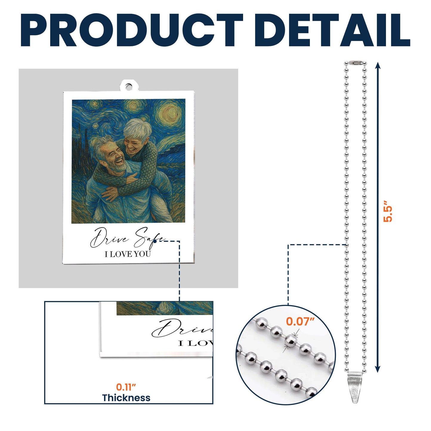 Drive Safe I Love You Van Gogh Art - Personalized Photo Rear View Mirror Accessory