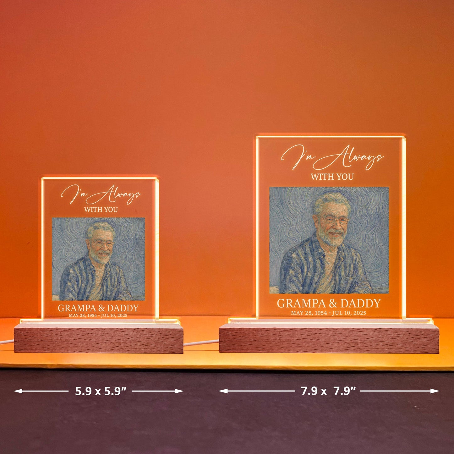 I'm Always With You Self Portrait Van Gogh Art - Personalized Photo LED Light