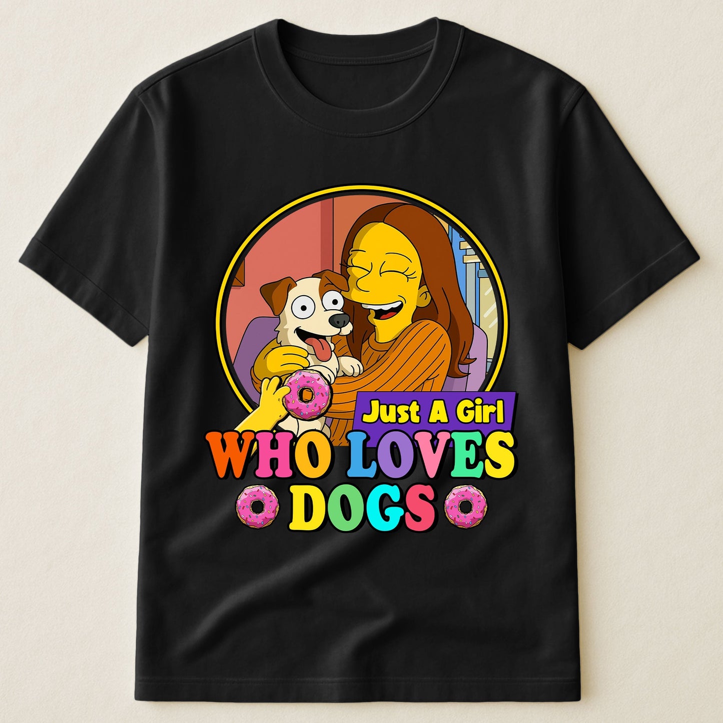 Just A Girl Who Loves Dogs Simpsonized Portrait - Personalized Photo Shirt