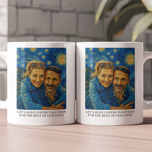 Let's Have Coffee Together Van Gogh Art Couple Mug - Personalized Photo Mug