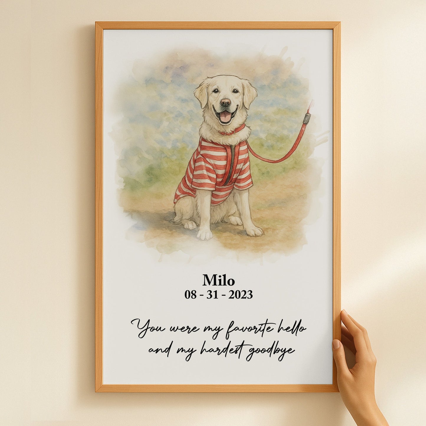 My Favorite Hello & Hardest Goodbye Memorial Pet Watercolor - Personalized Photo Poster