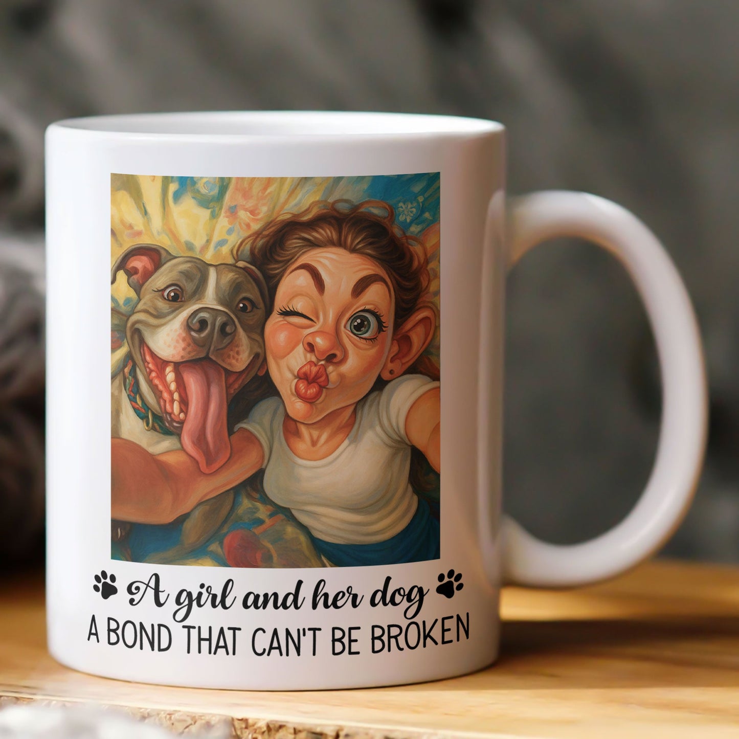 A Girl And Her Dog, Cat A Bond That Can' Be Broken - Caricature Cartoon Your Photo - Personalized Photo Mug