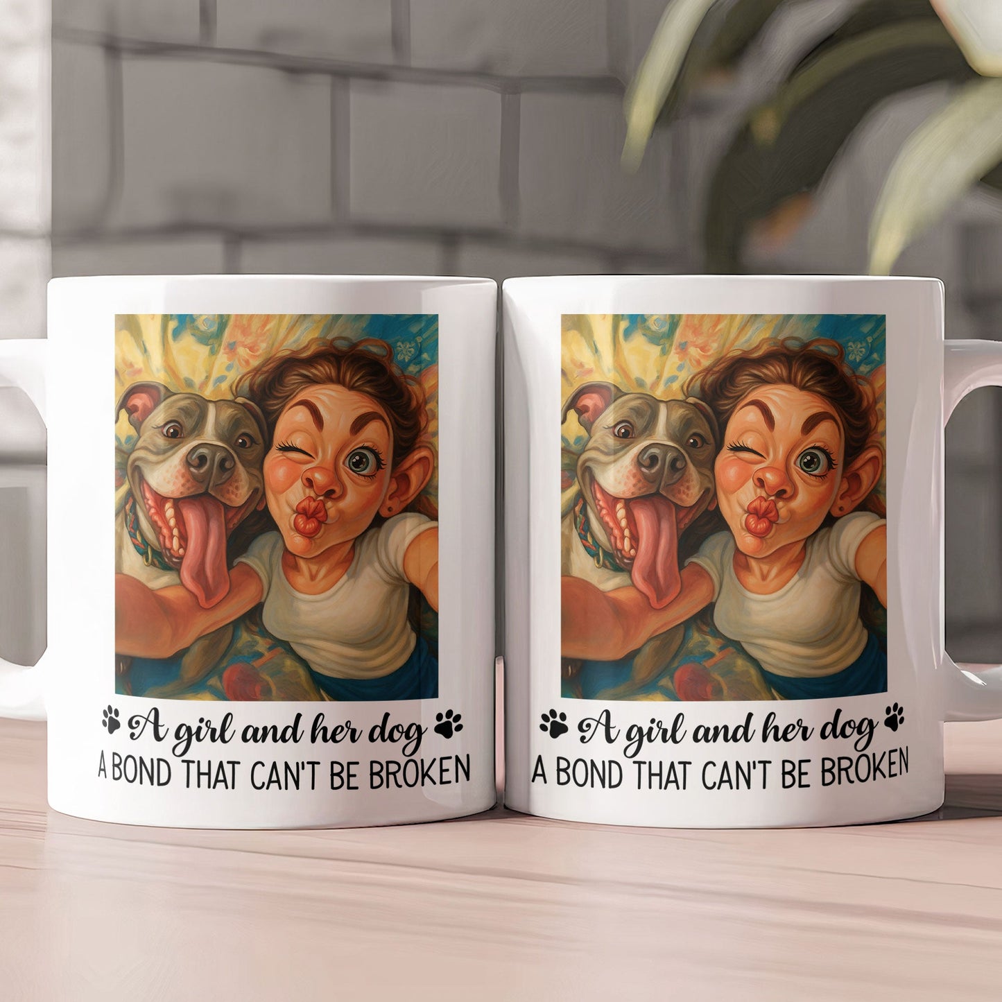 A Girl And Her Dog, Cat A Bond That Can' Be Broken - Caricature Cartoon Your Photo - Personalized Photo Mug