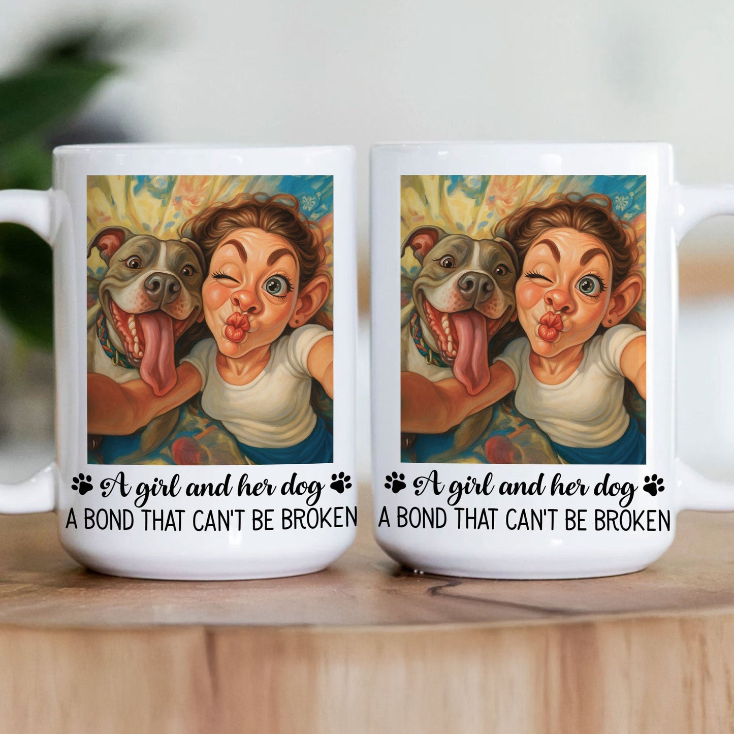 A Girl And Her Dog, Cat A Bond That Can' Be Broken - Caricature Cartoon Your Photo - Personalized Photo Mug