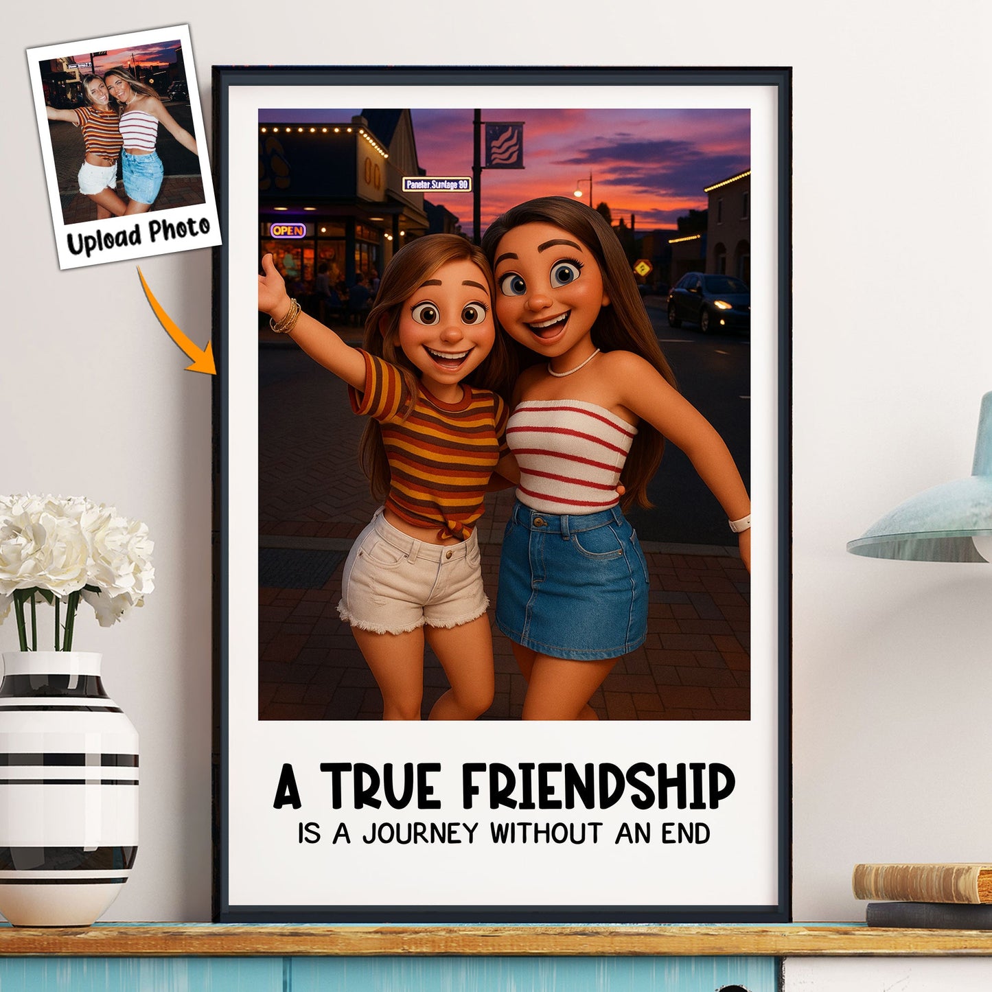 A True Friendship Custom Cartoon Art From Photo - Personalized Photo Poster