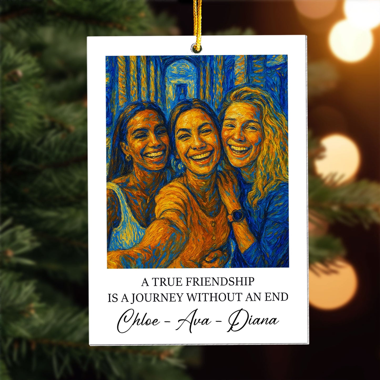 A True Friendship Is A Journey Without An End Van Gogh Art - Personalized Acrylic Photo Ornament