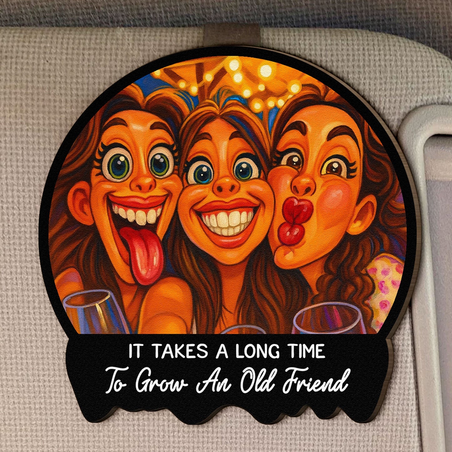 Caricature Wall Art For Friend, Bestie - Cartoon Your Photo - Personalized Wooden Photo Car Visor Clip