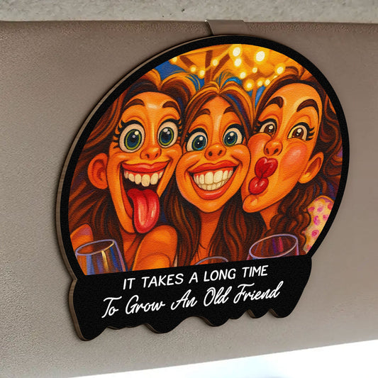 Caricature Wall Art For Friend, Bestie - Cartoon Your Photo - Personalized Wooden Photo Car Visor Clip