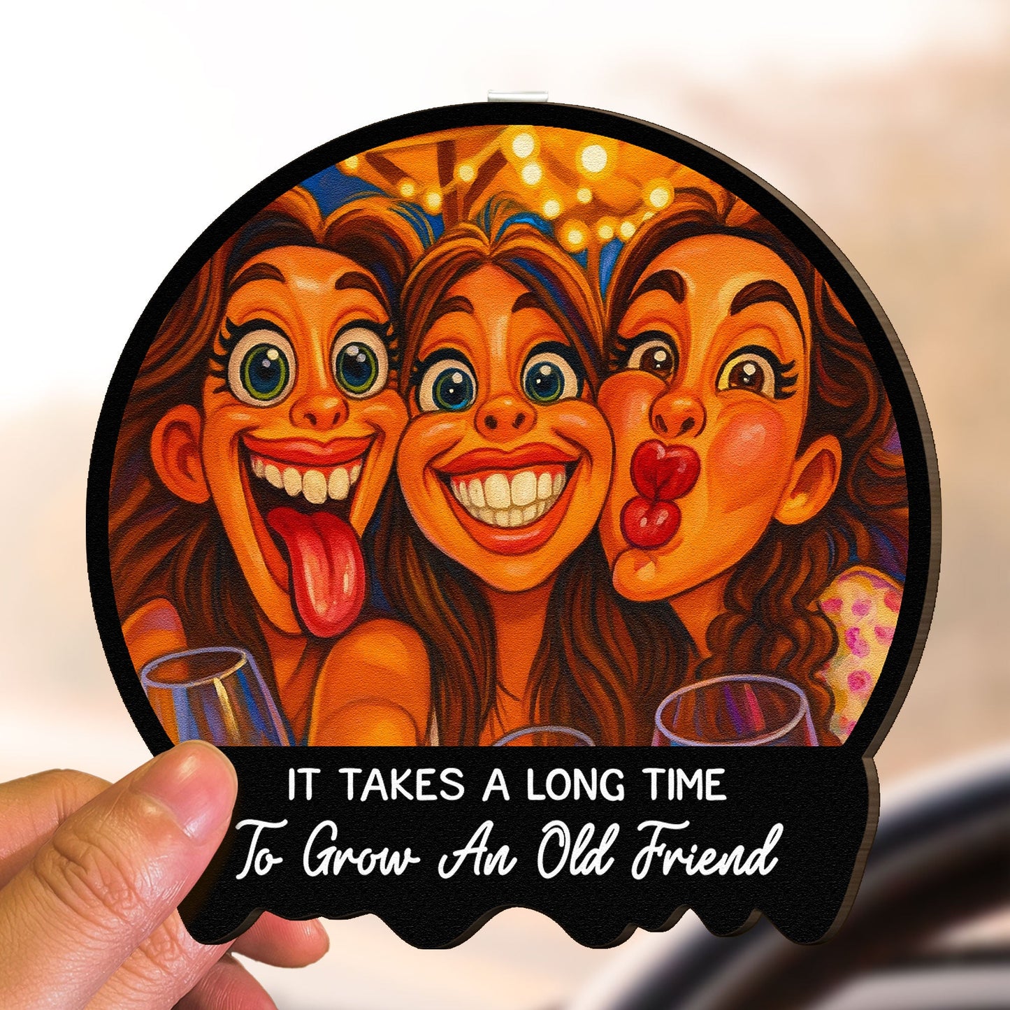 Caricature Wall Art For Friend, Bestie - Cartoon Your Photo - Personalized Wooden Photo Car Visor Clip