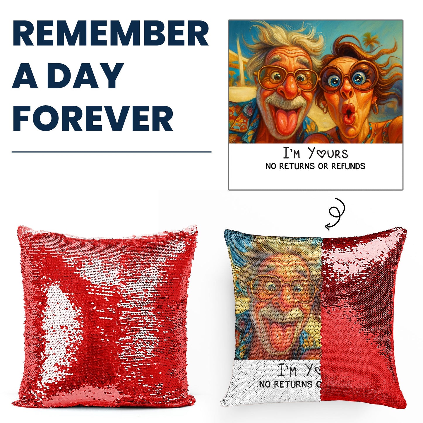 Caricature Your Photo For Funny Couples, Anniversary Gift - Custom Sequin Photo Pillow