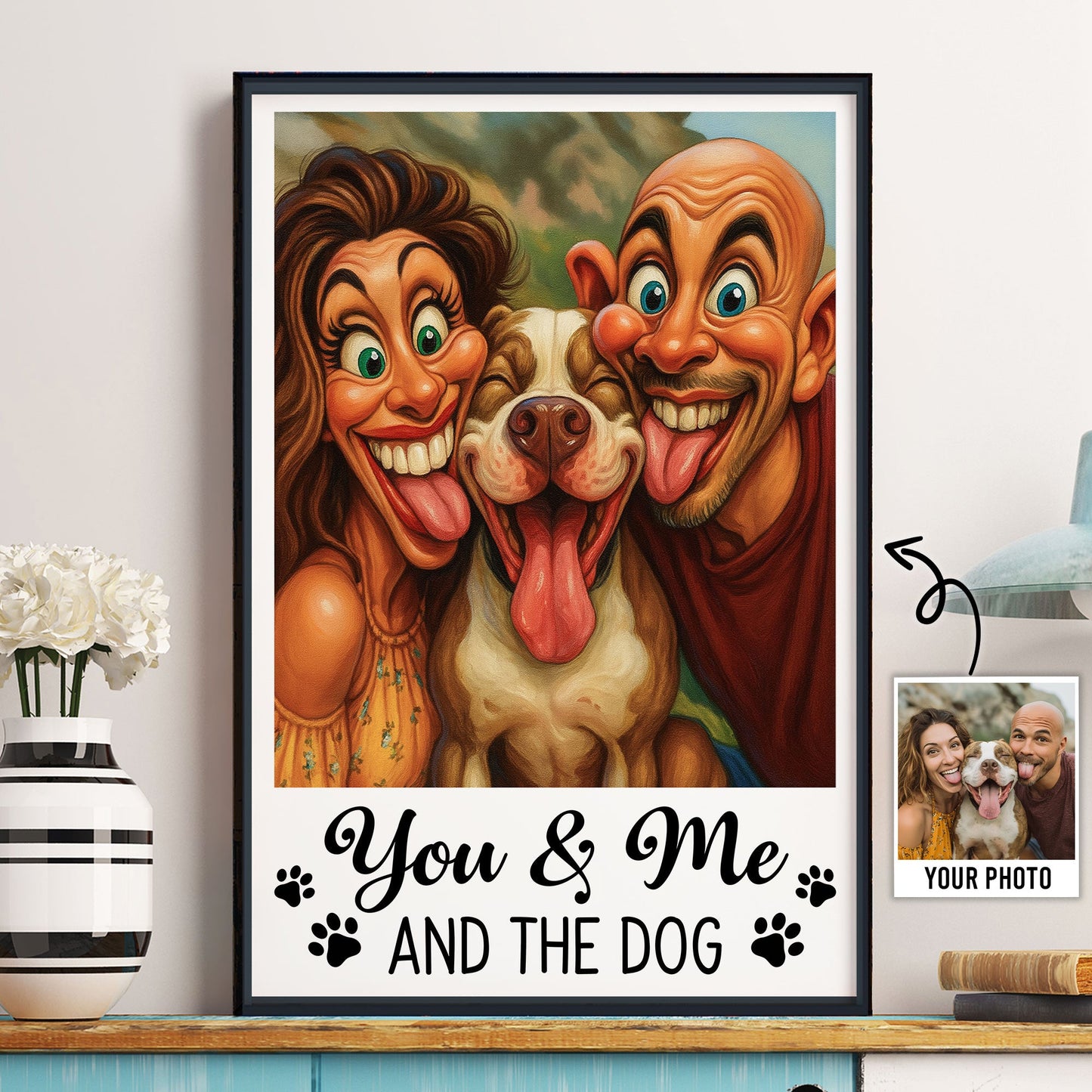 Caricature Your Photo - You & Me And The Dog, Cat - Personalized Photo Poster