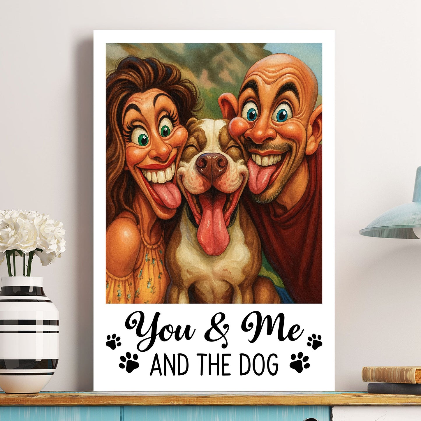 Caricature Your Photo - You & Me And The Dog, Cat - Personalized Photo Poster