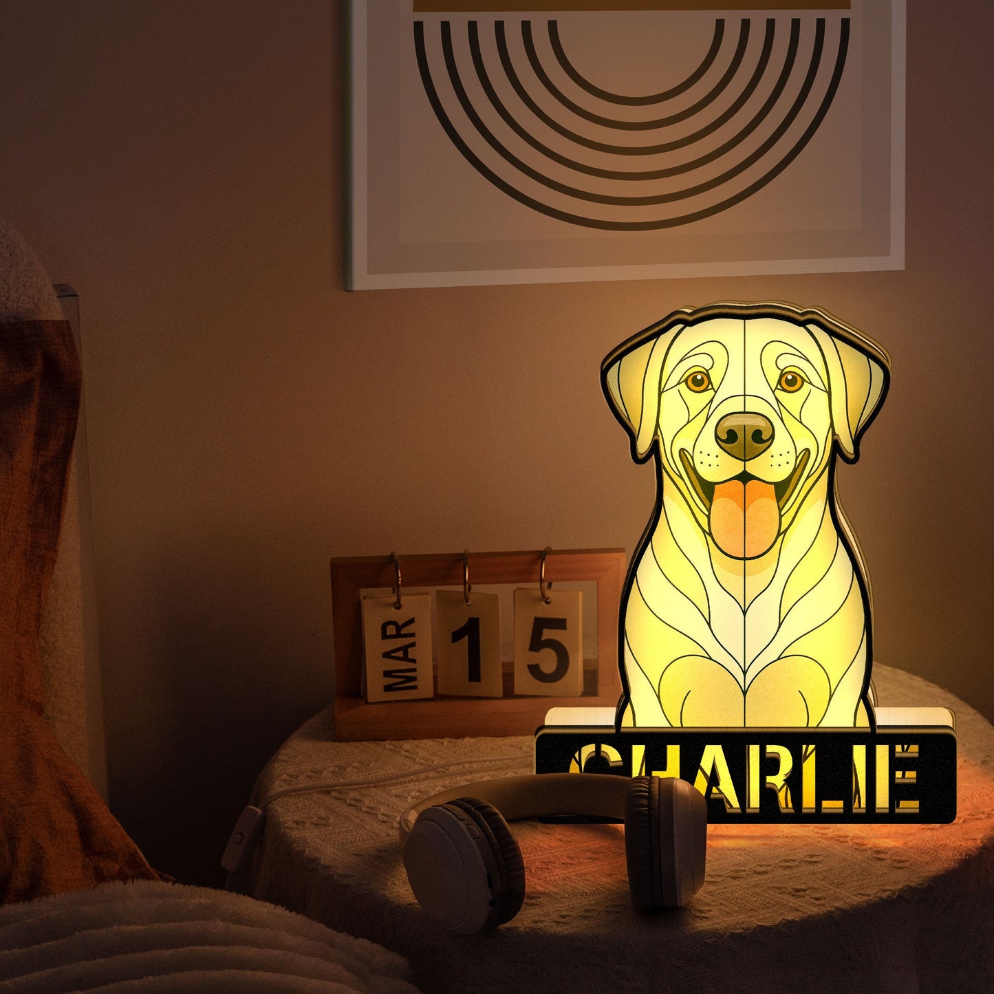 Dog Face Stained Glass Style - Personalized Photo LED Night Lamp