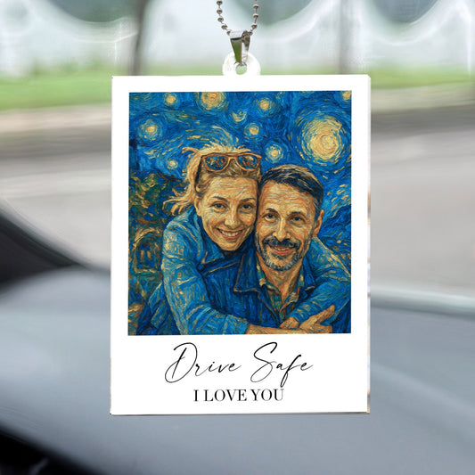 Drive Safe I Love You Van Gogh Art - Personalized Photo Rear View Mirror Accessory