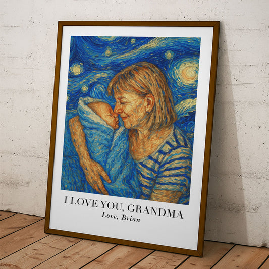 First Time Grandma Grandpa Van Gogh Art - Personalized Photo Poster