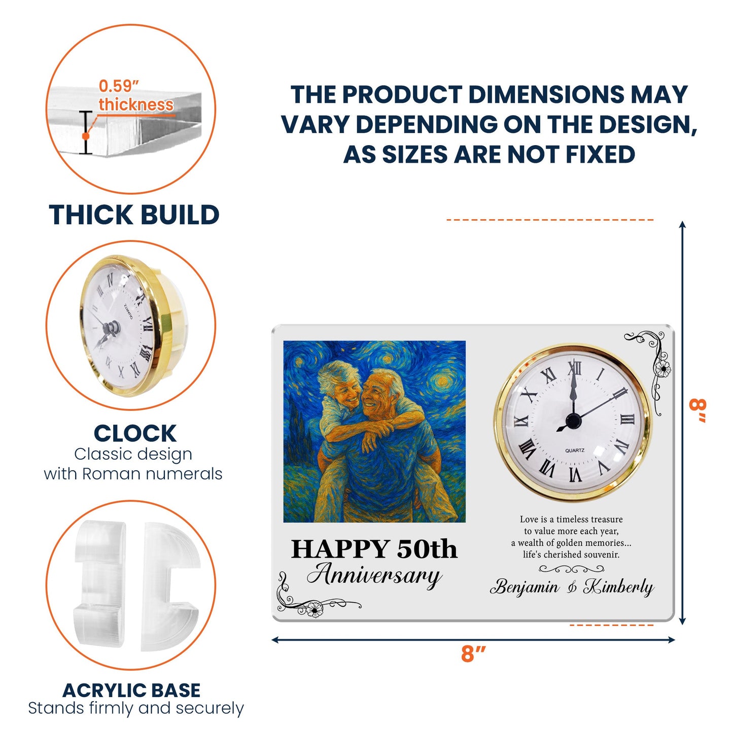 Happy Anniversary Love Is A Timeless Treasure Van Gogh Art - Personalized Acrylic Photo Desk Clock