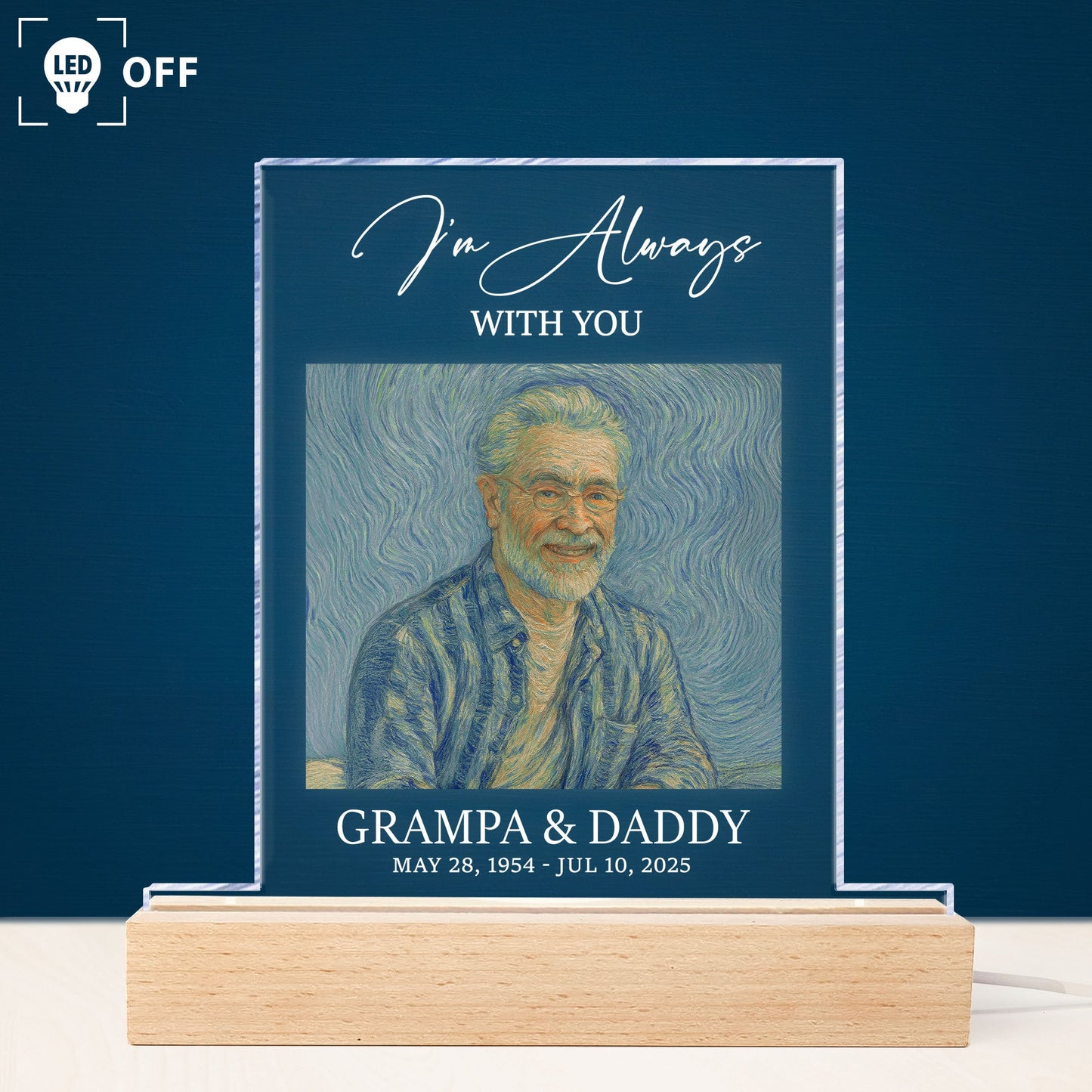 I'm Always With You Self Portrait Van Gogh Art - Personalized Photo LED Light