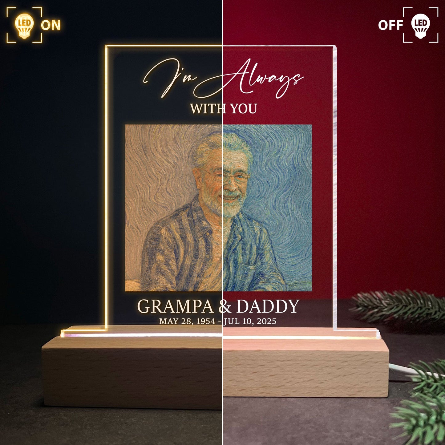 I'm Always With You Self Portrait Van Gogh Art - Personalized Photo LED Light