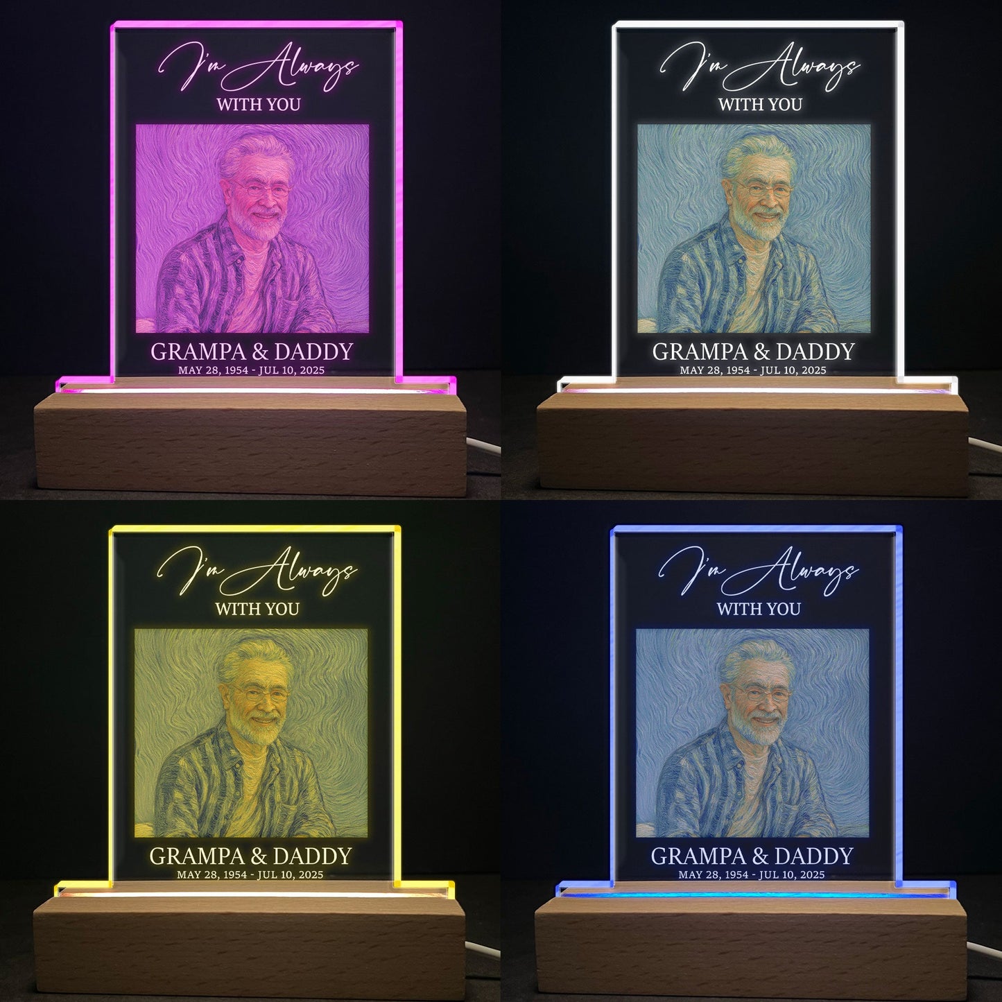 I'm Always With You Self Portrait Van Gogh Art - Personalized Photo LED Light