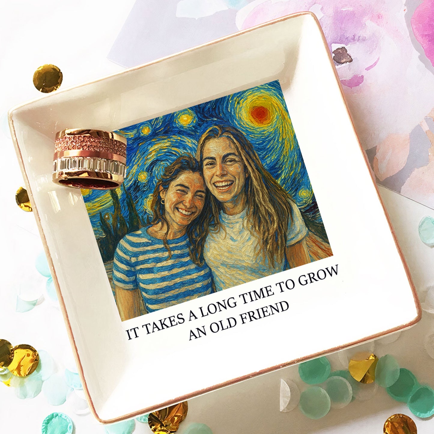 It Takes A Long Time To Grow An Old Friend Van Gogh Art - Personalized Photo Jewelry Dish