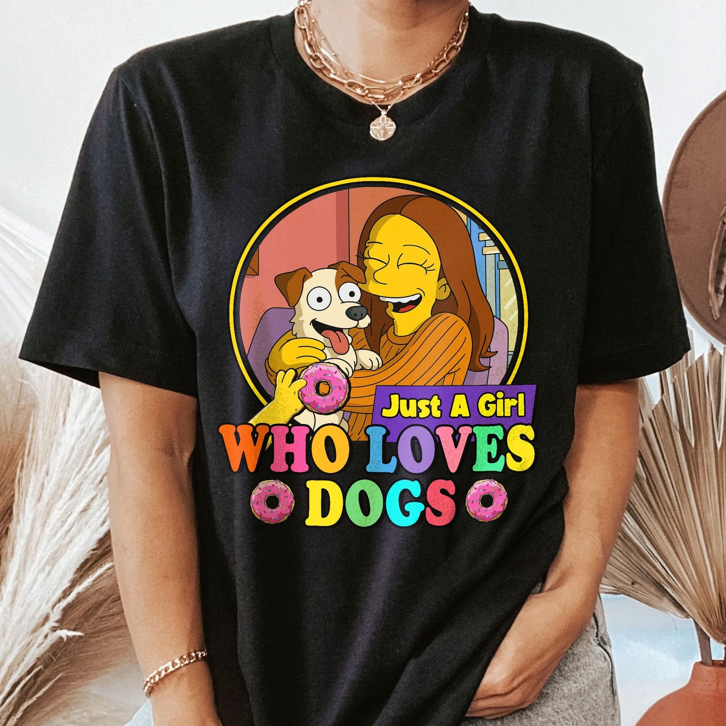 Just A Girl Who Loves Dogs Simpsonized Portrait - Personalized Photo Shirt