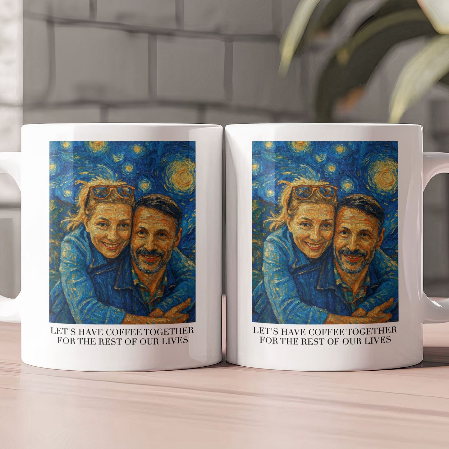Let's Have Coffee Together Van Gogh Art Couple Mug - Personalized Photo Mug