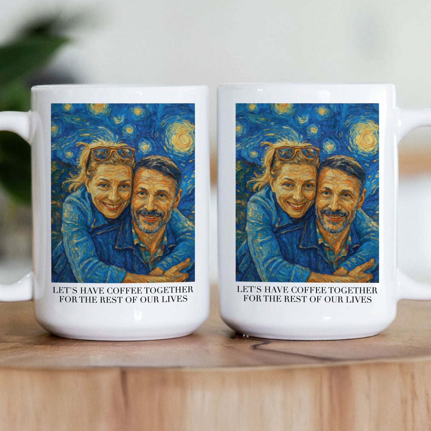 Let's Have Coffee Together Van Gogh Art Couple Mug - Personalized Photo Mug