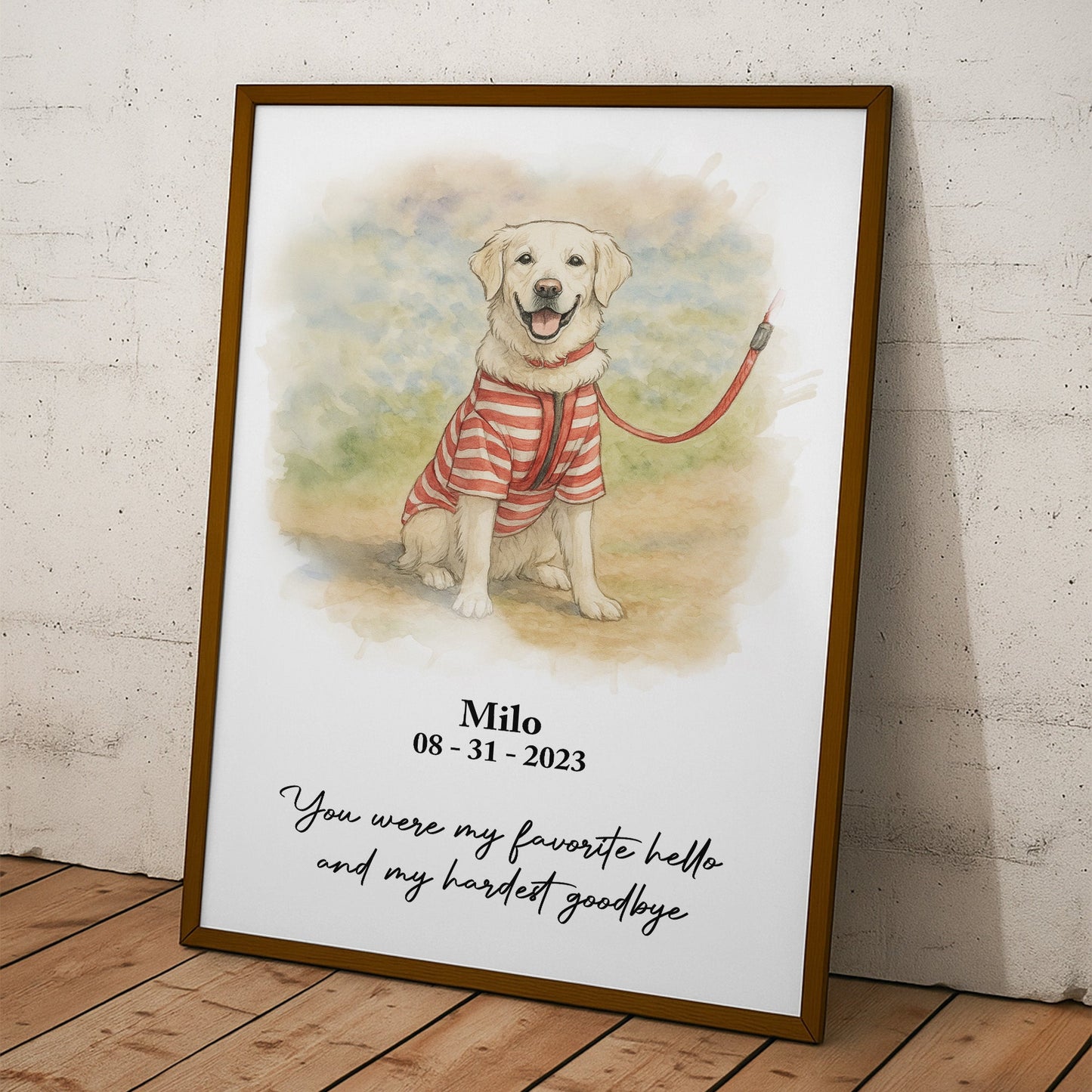 My Favorite Hello & Hardest Goodbye Memorial Pet Watercolor - Personalized Photo Poster