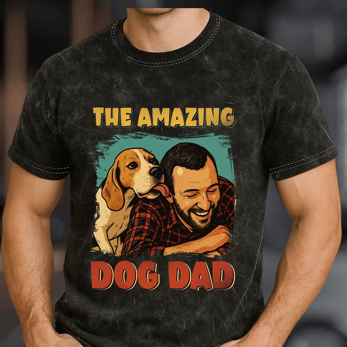 The Amazing Dog Cat Mom Dad Retro Comic Style - Personalized Photo Acid Wash T‑Shirt