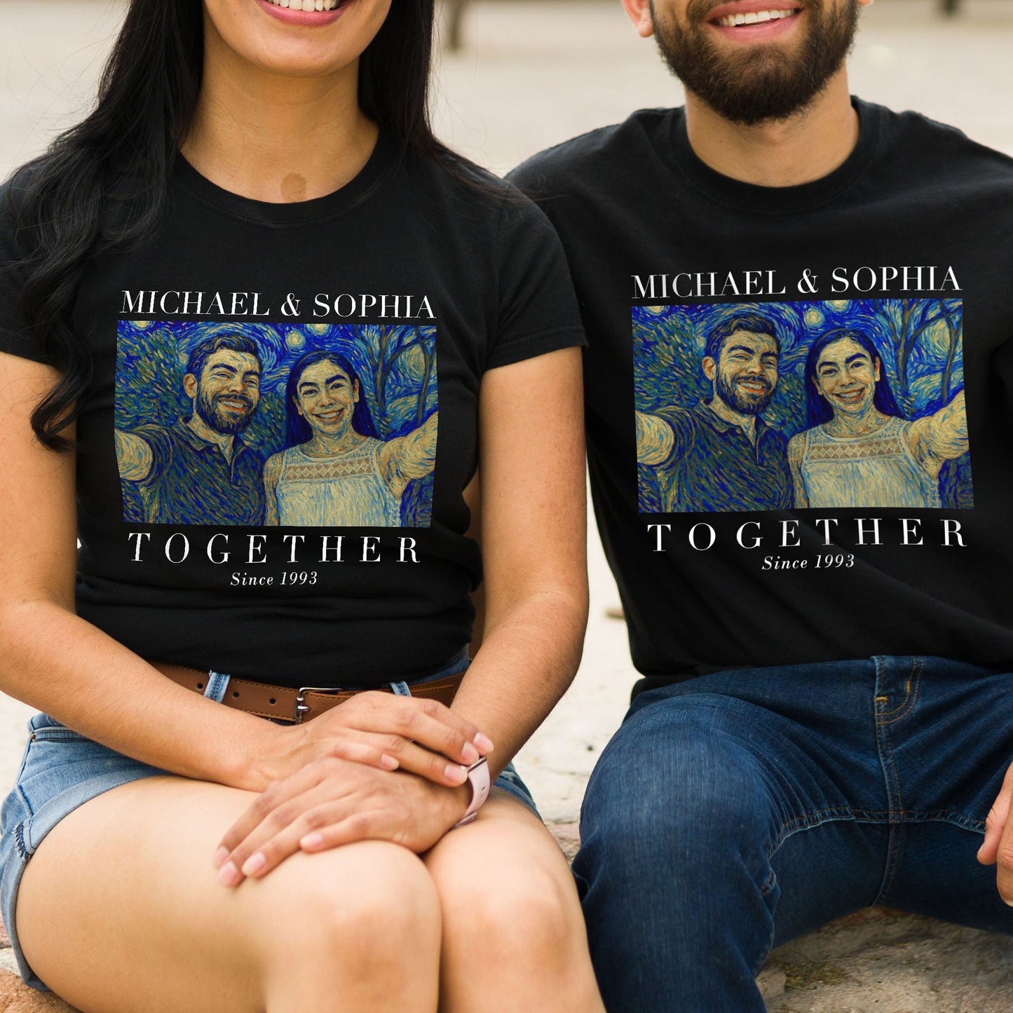 Together Since Couple Shirts Van Gogh Art - Personalized Photo Couple Matching Shirts