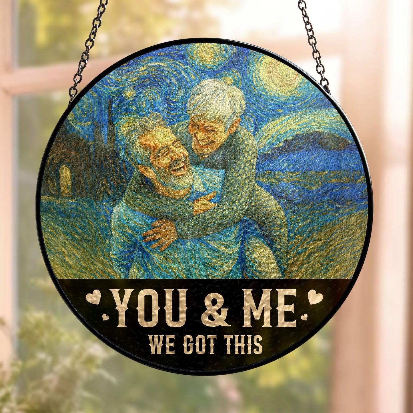 Van Gogh Style You & Me We Got This - Personalized Photo Stained Glass Window Hanging Suncatcher