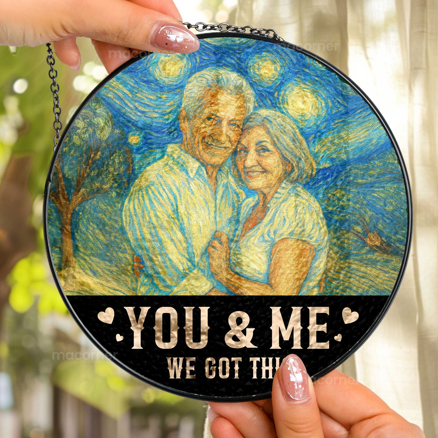 Van Gogh Style You & Me We Got This - Personalized Photo Stained Glass Window Hanging Suncatcher