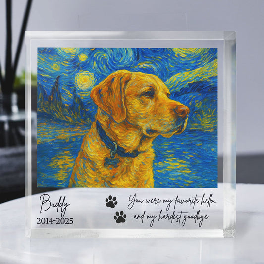 Favorite Hello & Hardest Goodbye Loss Of Pet Van Gogh Art - Personalized Acrylic Photo Plaque