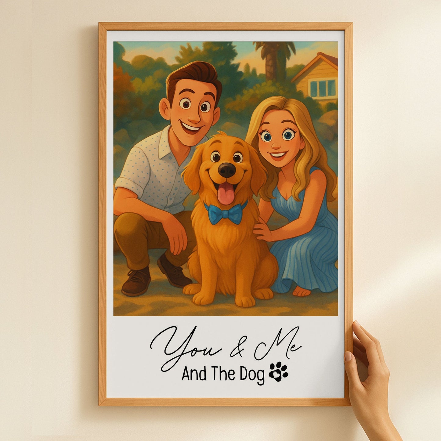 You & Me And The Dog, Cartoon Portrait For Couples - Personalized Photo Poster